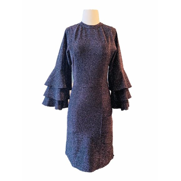 Scotch & Soda Metallic Ruffle Sheath Dress in Black X-Small New women’s cocktail - Picture 4 of 10